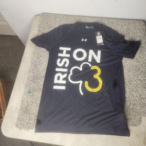 Under Armour Heat Gear Irish on 3 mens Small loose short sleeve blue Notre Dame